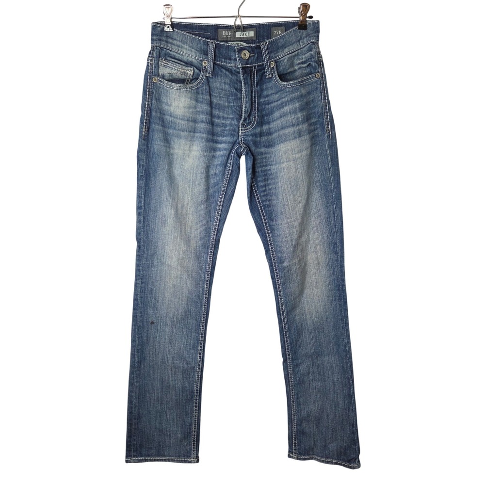 BKE Jake Straight Leg Jeans Mens 27R Blue Medium Wash Heavy Stitch Denim